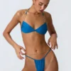 Delray Ruched Thong Bikini Bottoms in Ocean Blue