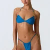 Delray Ruched Thong Bikini Bottoms in Ocean Blue