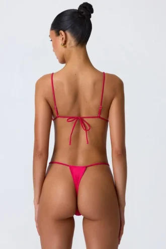 South Beach Chain-Embellished Triangle Bikini Top in Raspberry Pink