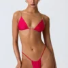 South Beach Chain-Embellished Triangle Bikini Top in Raspberry Pink
