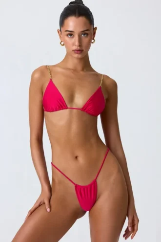 South Beach Chain-Embellished Triangle Bikini Top in Raspberry Pink