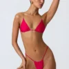 South Beach Chain-Embellished Triangle Bikini Top in Raspberry Pink