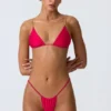 South Beach Chain-Embellished Triangle Bikini Top in Raspberry Pink