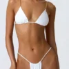 Delray Ruched Thong Bikini Bottoms in White
