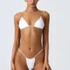 Delray Ruched Thong Bikini Bottoms in White