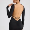 Demelza Long Sleeve Sweetheart Neckline Mini Dress in Black