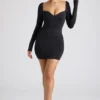 Demelza Long Sleeve Sweetheart Neckline Mini Dress in Black