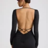 Demelza Long Sleeve Sweetheart Neckline Mini Dress in Black