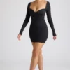 Demelza Long Sleeve Sweetheart Neckline Mini Dress in Black
