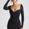 Demelza Long Sleeve Sweetheart Neckline Mini Dress in Black