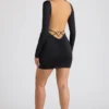 Demelza Long Sleeve Sweetheart Neckline Mini Dress in Black
