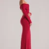 Depny Off-Shoulder Long-Sleeve Maxi Dress in Cherry Red