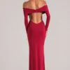 Depny Off-Shoulder Long-Sleeve Maxi Dress in Cherry Red