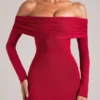 Depny Off-Shoulder Long-Sleeve Maxi Dress in Cherry Red