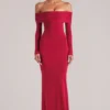 Depny Off-Shoulder Long-Sleeve Maxi Dress in Cherry Red