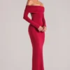 Depny Off-Shoulder Long-Sleeve Maxi Dress in Cherry Red