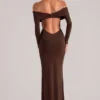 Depny Off-Shoulder Long-Sleeve Maxi Dress in Chocolate Brown