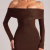 Depny Off-Shoulder Long-Sleeve Maxi Dress in Chocolate Brown