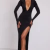 Desdemona Hooded Long Sleeve Maxi Dress in Black