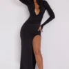Desdemona Hooded Long Sleeve Maxi Dress in Black