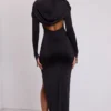Desdemona Hooded Long Sleeve Maxi Dress in Black