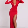 Desdemona Hooded Long Sleeve Maxi Dress in Fire Red