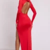 Desdemona Hooded Long Sleeve Maxi Dress in Fire Red