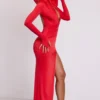Desdemona Hooded Long Sleeve Maxi Dress in Fire Red