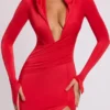 Desdemona Hooded Long Sleeve Maxi Dress in Fire Red