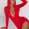Desdemona Hooded Long Sleeve Maxi Dress in Fire Red