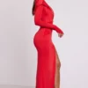 Desdemona Hooded Long Sleeve Maxi Dress in Fire Red
