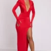 Desdemona Hooded Long Sleeve Maxi Dress in Fire Red