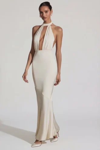 Desiree Backless Halterneck Fishtail Gown in Ivory