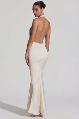 Desiree Backless Halterneck Fishtail Gown in Ivory