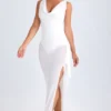 Deva Ruffle-Trim Cowl-Neck Midaxi Dress in White