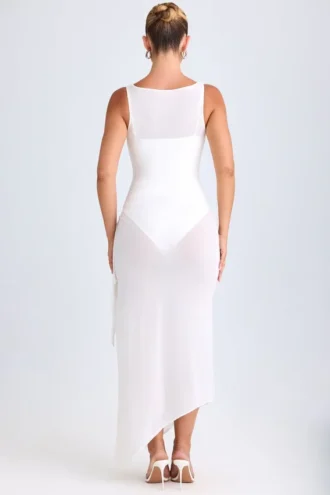 Deva Ruffle-Trim Cowl-Neck Midaxi Dress in White