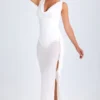Deva Ruffle-Trim Cowl-Neck Midaxi Dress in White