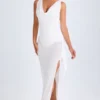 Deva Ruffle-Trim Cowl-Neck Midaxi Dress in White