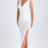 Deva Ruffle-Trim Cowl-Neck Midaxi Dress in White