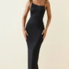 Devika Ruched Backless Maxi Dress in Black