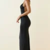 Devika Ruched Backless Maxi Dress in Black