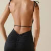 Devika Ruched Backless Maxi Dress in Black