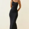 Devika Ruched Backless Maxi Dress in Black