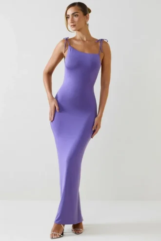 Devika Ruched Backless Maxi Dress in Violet