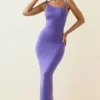 Devika Ruched Backless Maxi Dress in Violet