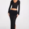 Diana Sheer Jersey Low-Rise Draped Maxi Skirt in Black