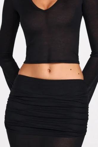 Diana Sheer Jersey Low-Rise Draped Maxi Skirt in Black