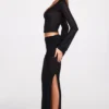 Diana Sheer Jersey Low-Rise Draped Maxi Skirt in Black
