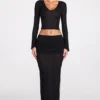 Diana Sheer Jersey Low-Rise Draped Maxi Skirt in Black