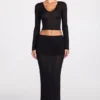 Diana Sheer Jersey Low-Rise Draped Maxi Skirt in Black
